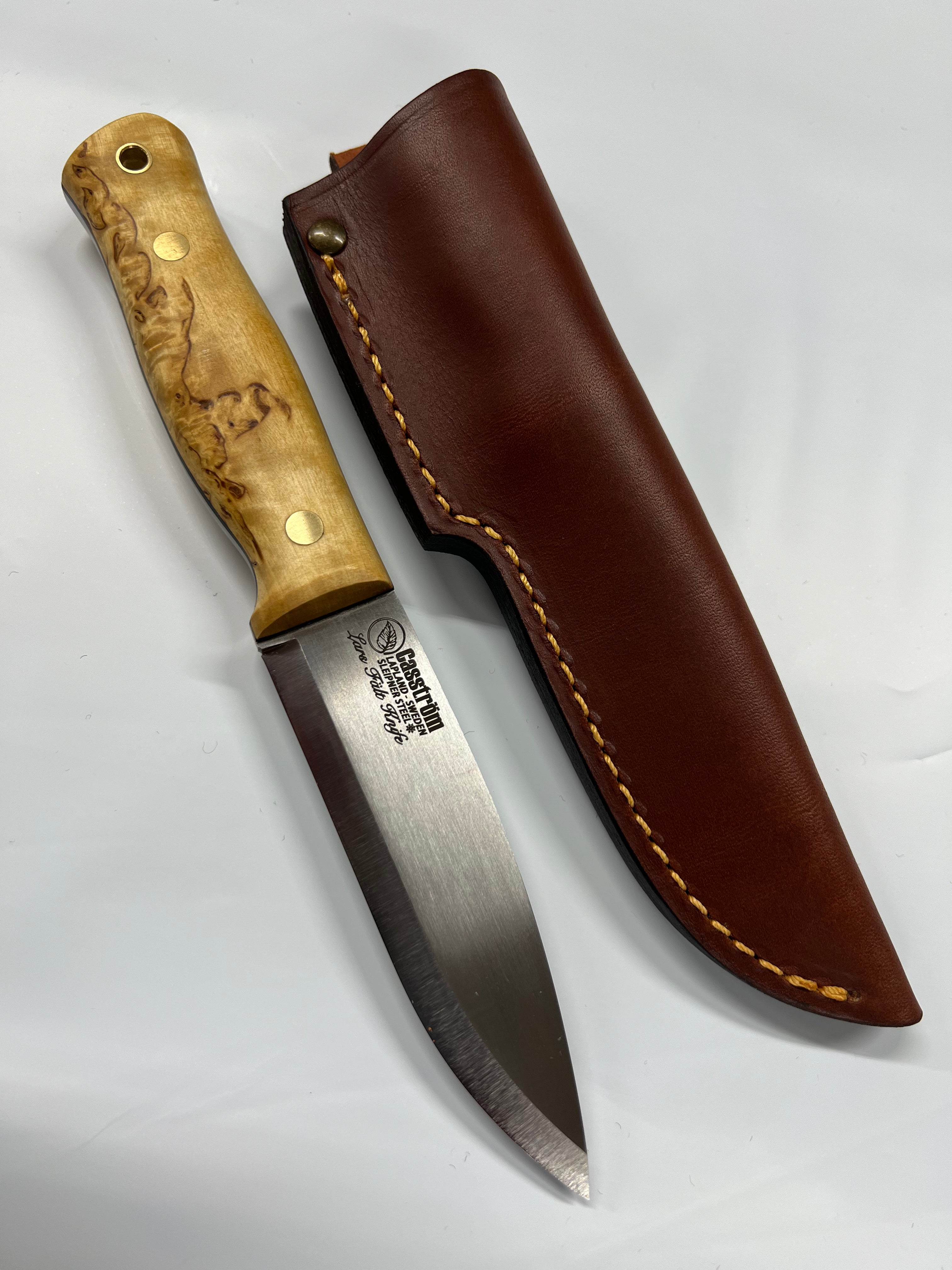 Casström Lars fältkniv med läderslida och läderlanyard