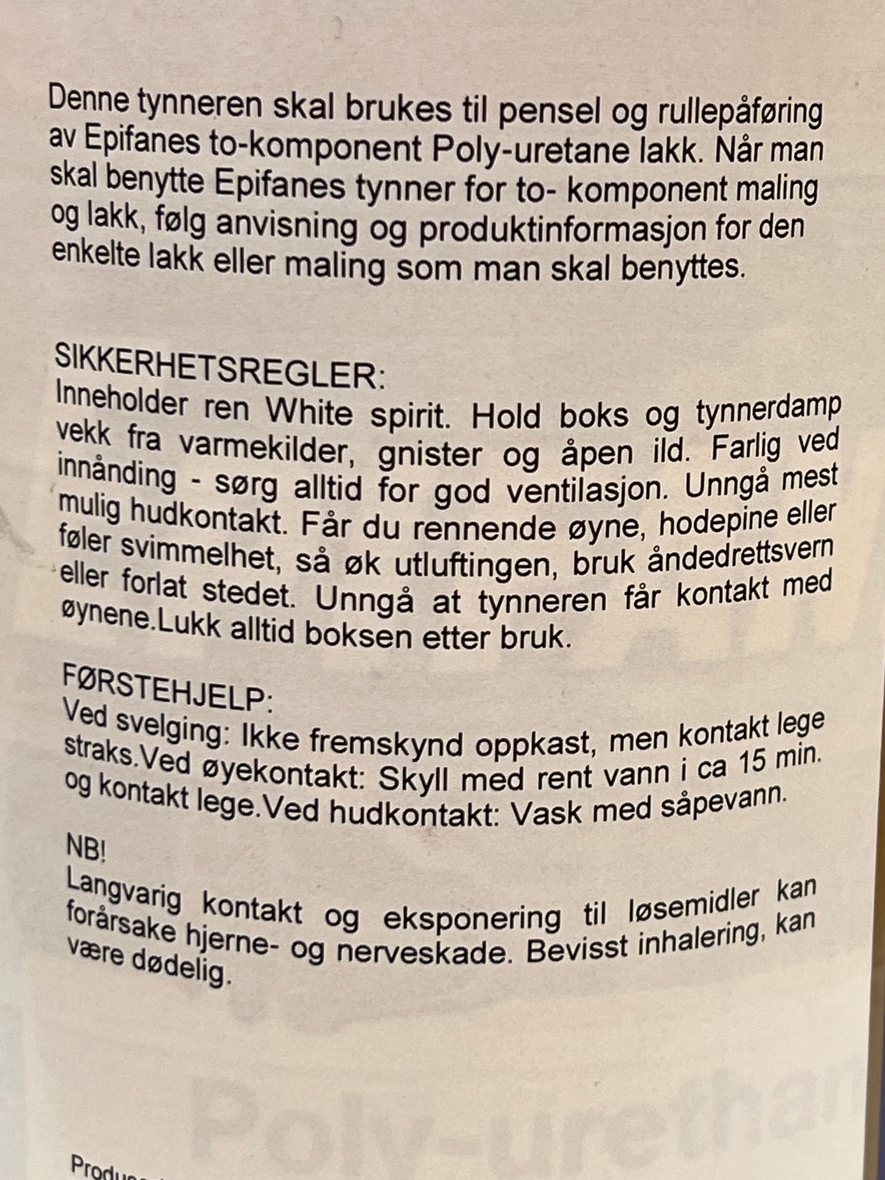 Epifanes tynner til Polyuretane lakk to-komponent 1000 ml