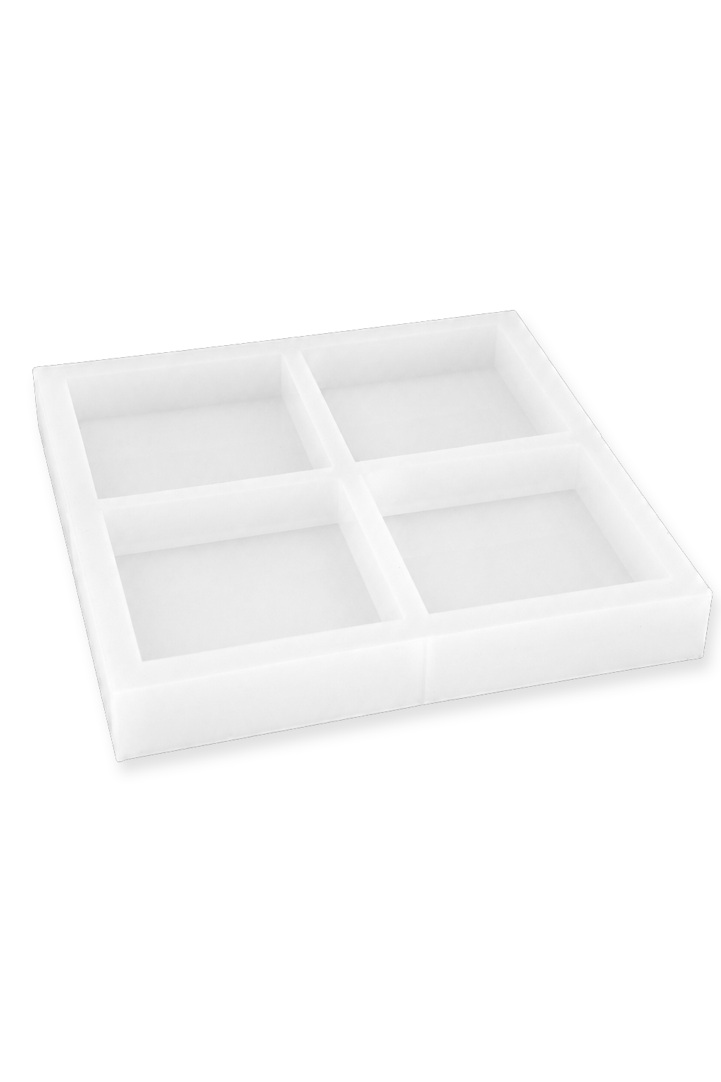 Zapp3D Design silikonform med fire kvadratiske hulrom på transparent bakgrunn med mild skygge